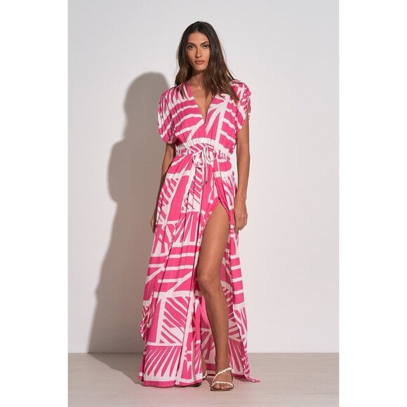 Elan Resortwear Maxi Dress Swim Slit Cover Up Pink Beach Boho Pool S - Picture 2 of 14